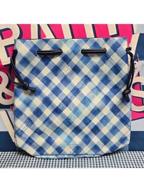 BBW Blue Draw String Gingham Gift Bag